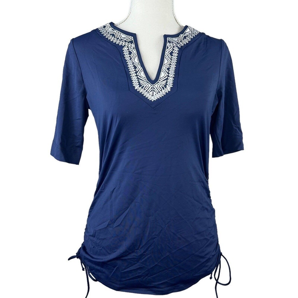 Lands’ End Navy Blue Grecian Swim Shirt Swimsuit XS/P 2-4 Embroidered